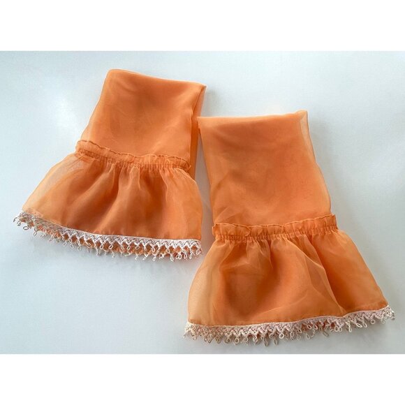 Vintage 70s curtains, orange sheer ruffled panels with cream lace, as a pair - Picture 7 of 10